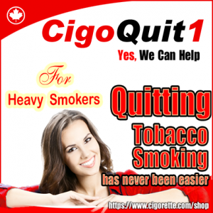 CigoQuit1 quit smoking aid kit from Cigorette Inc is for heavy smokers and contains 12 e-liquid bottles of different strengths and time-framed consumption order. Also, contains 2 batteries, 2 atomizers, USB charger, wall charging adapter, car charging adapter. empty stainless needle dropper, first time use instruction manual, & packed in a Cigorette™ elite gift box.