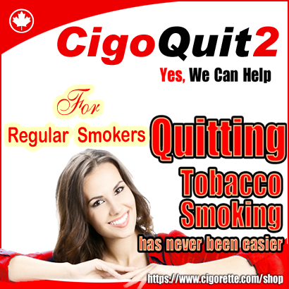 CigoQuit2 quit smoking aid kit from Cigorette Inc is for regular smokers and contains 9 e-liquid bottles of different strengths and time-framed consumption order. Also, contains 2 batteries, 2 atomizers, USB charger, wall charging adapter, car charging adapter, empty stainless needle dropper, first time use instructions manual. CigoQuit2 is packed in a Cigorette™ elite gift box.