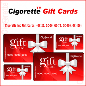 There are 5 different Cigorette Inc Gift-Cards of different values ranging between 25 and 150 Canadian dollars
