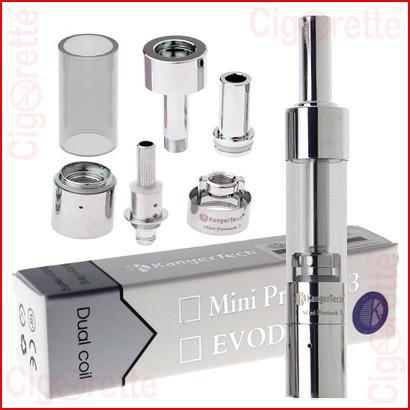 A 510 threaded Mini Protank-3 clearomizer of 1.5 ml tank volume and 1.5 ohm bottom dual coil resistance