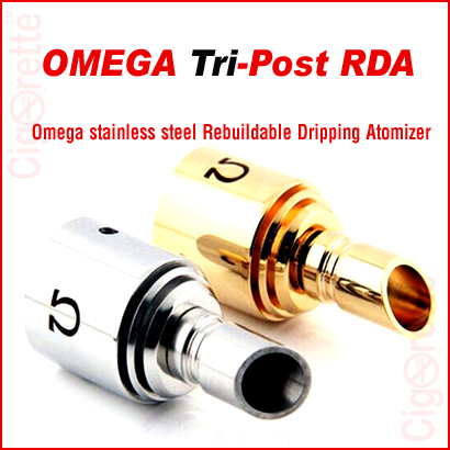 A 510 threaded Stainless Steel Omega RDA of removable drip tip muffler and three holes adjustable airflow control system