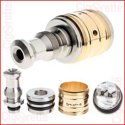 A 510 threaded Trident gold plated tri-post RDA of removable drip tip and adjustable airflow control