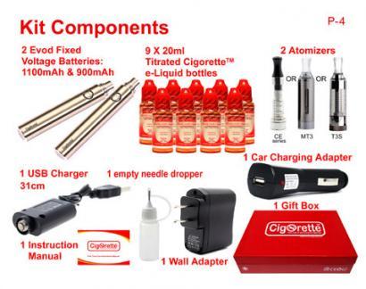 CigoQuit2 quit smoking aid kit from Cigorette Inc is for regular smokers and contains 9 e-liquid bottles of different strengths and time-framed consumption order. Also, contains 2 batteries, 2 atomizers, USB charger, wall charging adapter, car charging adapter, empty stainless needle dropper, first time use instructions manual. CigoQuit2 is packed in a Cigorette™ elite gift box.