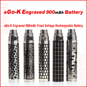 An eGo-K engraved 900mAh rechargeable battery