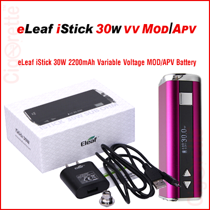 An advanced VV/VW personal vaporizer of a 5-30Watt range, 2200mAh capacity, compact palm-held size, and fashionable metallic appearance