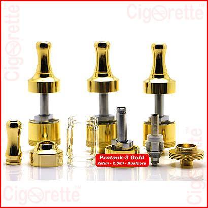 A 510 threaded Protank-3 gold clearomizer is a perfect match with Carbon Spinner-3 battery