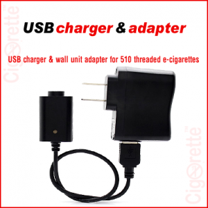 E-Cigarettes USB charger and adapter for 510 threaded e-cigarettes.