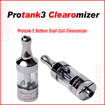A 510 threaded Protank-3 clearomizer of 2.5ml tank volume and 2.0 ohm bottom dual coil resistance